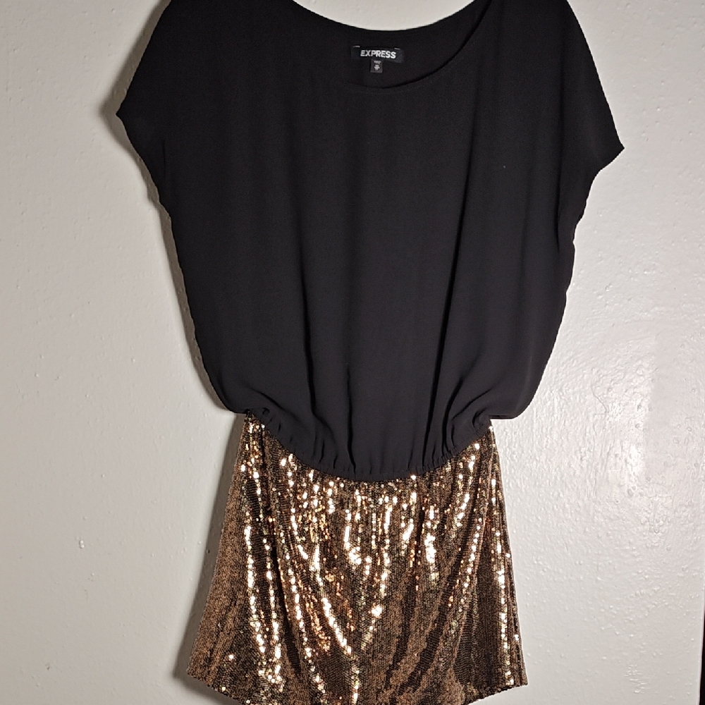 Express Black Top with Gold Sequin Skirt